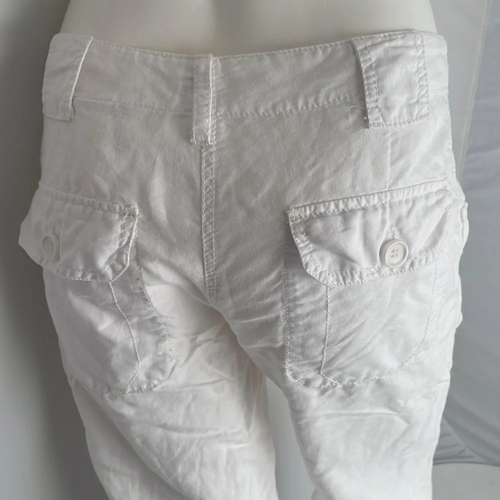 H&M white linen wide leg roll up pants